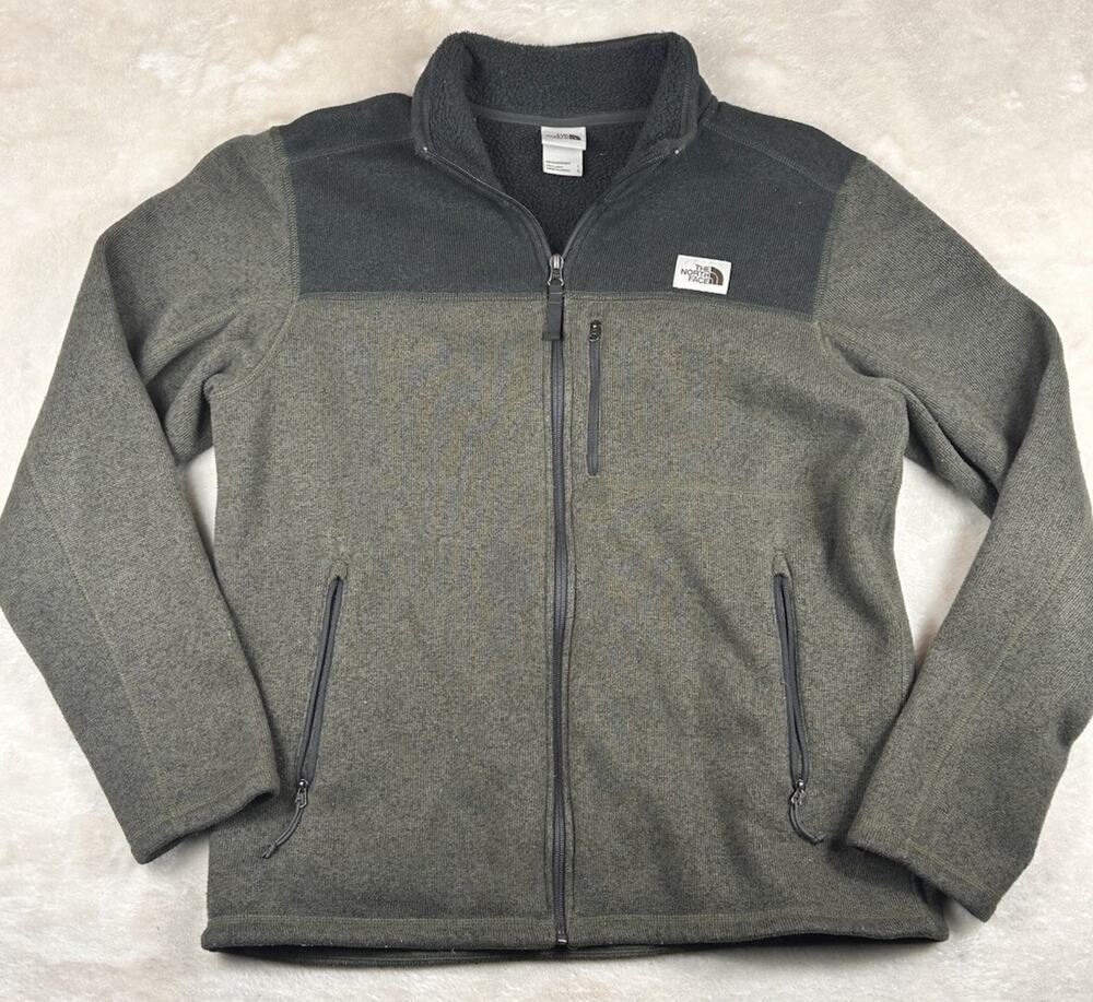 The North Face Jacket Men's Sz L Green Mock Neck Full Zip Sherpa Lined Hiking